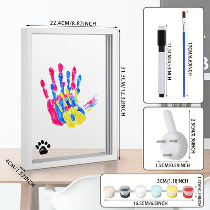 Family Handprint Kit with Wooden Frame - Handmade Keepsake Gift for New Parents, Baby Shower & Parents-To-Be, Includes 6 Acrylic Paint Colors, Memorable Home Decor Art
