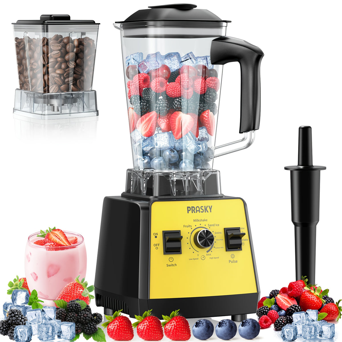 Countertop Blender 2400W 68oz Professional Food Processor, 25000RPM Powerful Smoothie Blender for Kitchen with 2 Containers, Ice Crushing Milkshake Juice Sorbet Grinder Combo in 7 Colors
