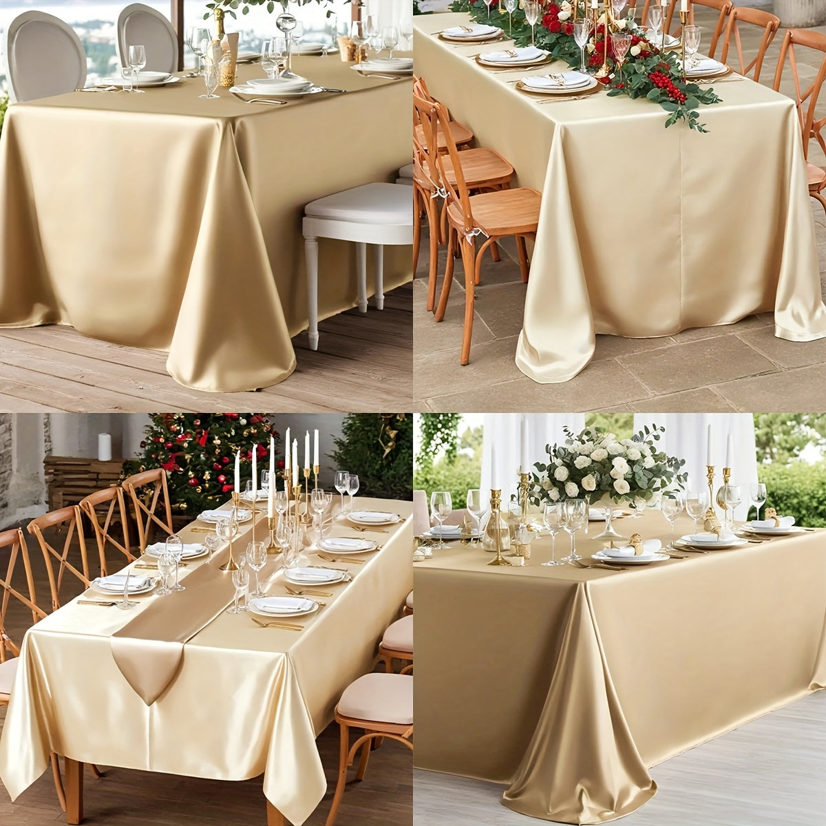 Satin Tablecloth 2-Pack 57x102 Inch Rectangular Smooth Fabric Table Cover - Elegant Tabletop Decoration for Wedding Banquet Birthday Party Outdoor Events - Polychrome Champagne Black Dark Green Rose Gold