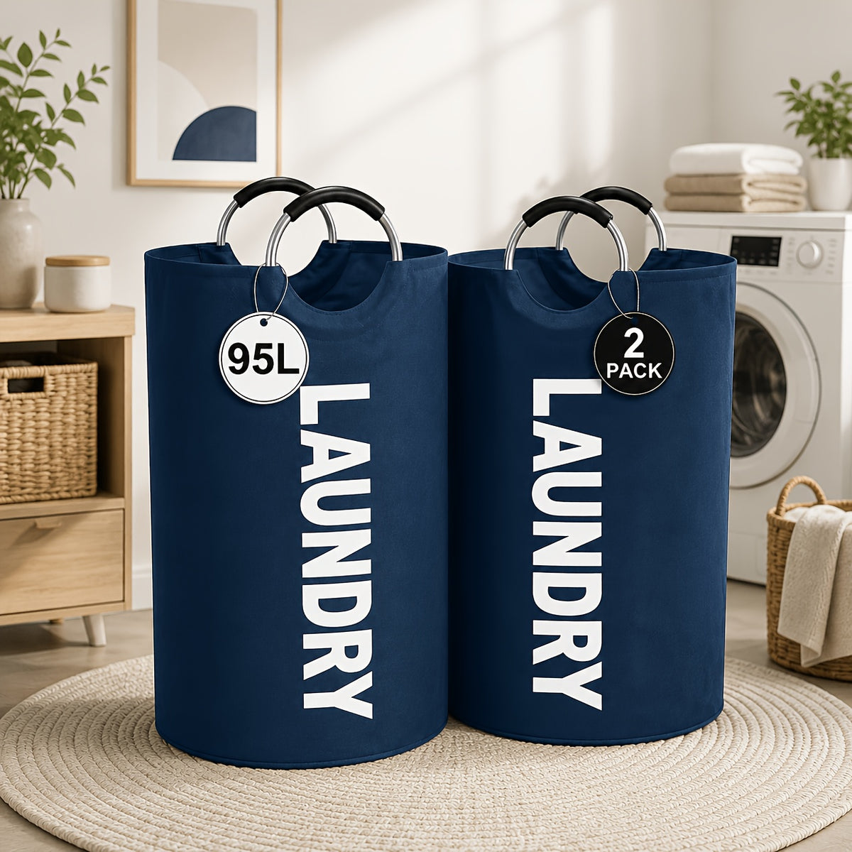 Extra Large Foldable Laundry Basket Set 95L/25 Gal – 2-Pack Thickened Waterproof Oxford Cloth Tall Storage Baskets for Bedroom, Bathroom, Dorm & Closet Organization, Multiple Colors