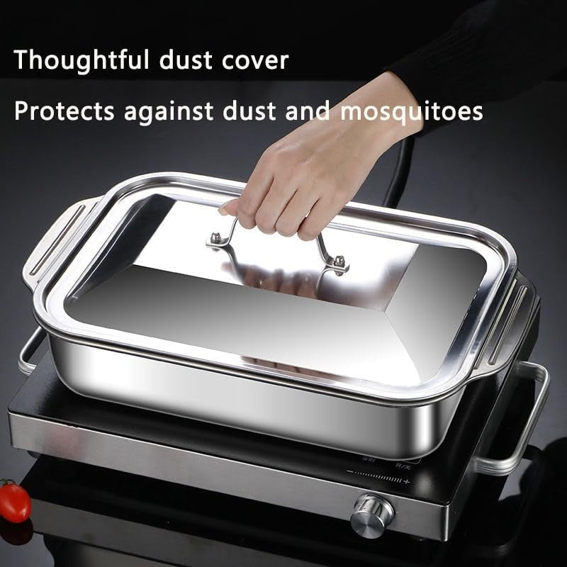 Stainless Steel Baking Pans with Lids – Extra Large Non-Stick Rectangular Oven Trays for BBQ Buffet Catering, Heavy Duty Roasting Pan Set with Grill Ridges & Handles, 2 4 6 8 Pcs
