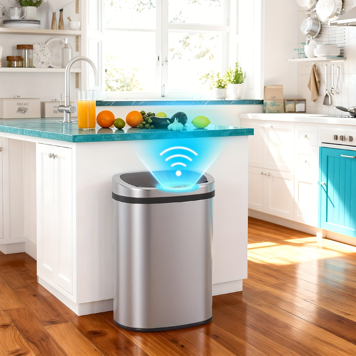 Touchless Motion Sensor Trash Can 13 Gallon Stainless Steel, Automatic Sensor Garbage Can with Lid Anti-Fingerprint Mute Design, 50L Kitchen Waste Bin for Office Bedroom Living Room, Multiple Colors