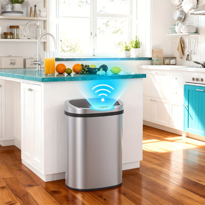 Touchless Motion Sensor Trash Can 13 Gallon Stainless Steel, Automatic Sensor Garbage Can with Lid Anti-Fingerprint Mute Design, 50L Kitchen Waste Bin for Office Bedroom Living Room, Multiple Colors