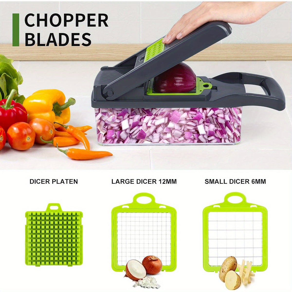 16-in-1 Manual Vegetable Chopper Set with 8 Blades, Container, Grater & Strainer – Professional Onion, Carrot & Garlic Slicer for Easy Cooking