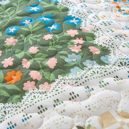 Floral Quilt Set 2 3 Piece Twin Full Queen King Lightweight Patchwork Coverlet Bedding Set Soft Cozy Boho Comforter with Pillow Shams Green Blue Pink Plaid Spring Summer Year Round