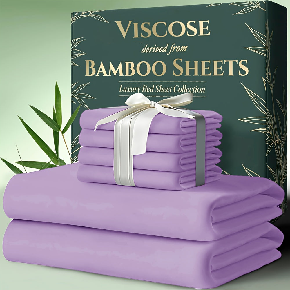Cooling Bamboo Bed Sheets Set 6 Piece Ultra Soft Deep Pocket Double Stitching Breathable Summer Sheets for Hot Sleepers Twin Full Queen King 15 Colors White Black Gray Navy Lavender Green Pink