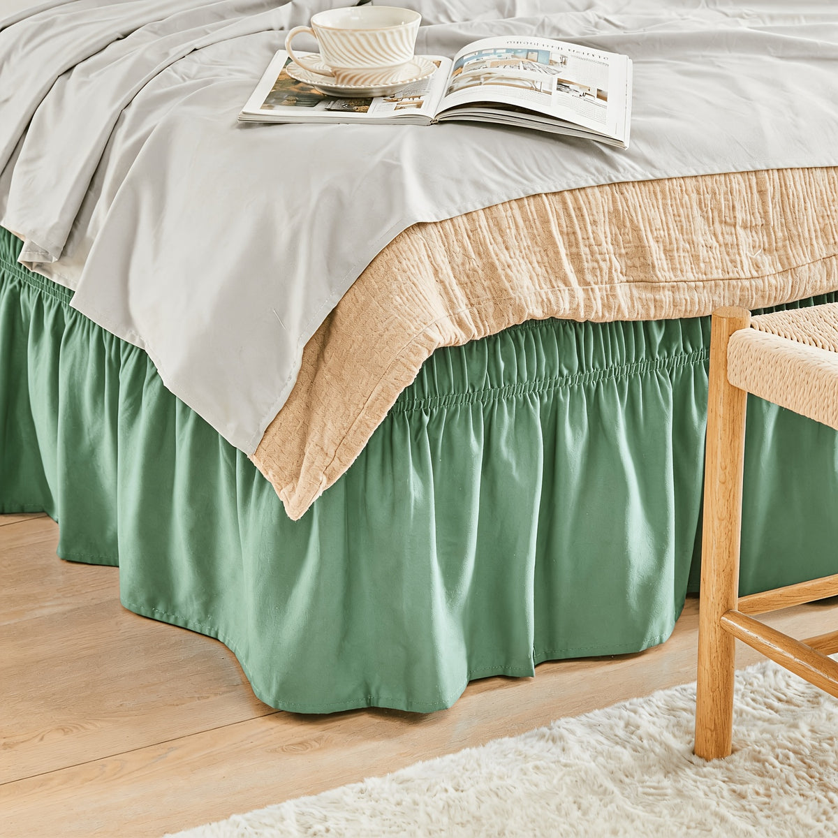 Bed Skirt Wrap Around Elastic – 15 Inch Drop Microfiber Dust Ruffle No Lift Needed Adjustable Hotel Quality Fade Resistant Machine Washable Twin Full Queen King 30 Colors