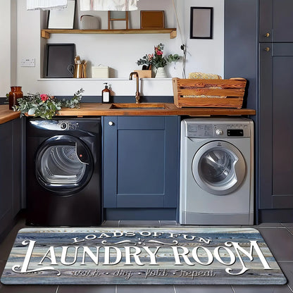 Non-Slip Laundry Room Mat Heavy Duty Washable Runner Rug with Rubber Backing Wood Grain Design for Laundry Room Kitchen Bathroom – Dark Brown Gray Rustic Style Durable Floor Carpet