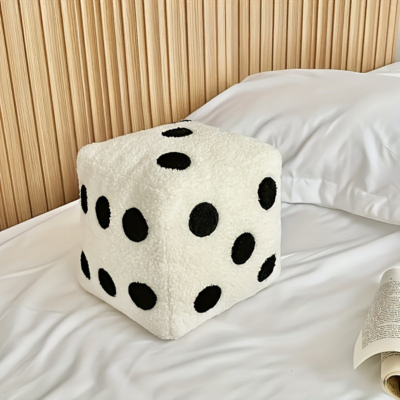 Dice Shaped Decorative Pillow Plush Cube Cushion, Funny Simulation Dice Stuffed Throw Pillow for Sofa Couch Bedroom, Creative Home Decor Gift Black White