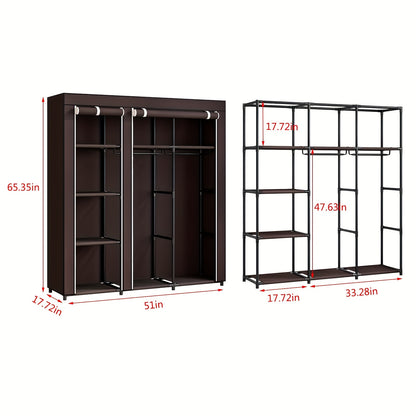 Portable Wardrobe Closet Organizer 51 Inch – Metal Hanging Rack with Non-Woven Fabric Cover, Freestanding Clothes Storage for Bedroom Apartment Dorm