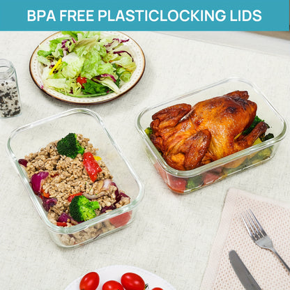 Large Glass Baking Dish Set 2 Pack 63oz/1860ml – Borosilicate Glass Food Storage Containers with Snap Airtight Lids, Oven Microwave Freezer Dishwasher Safe, Leak-Proof Meal Prep Containers