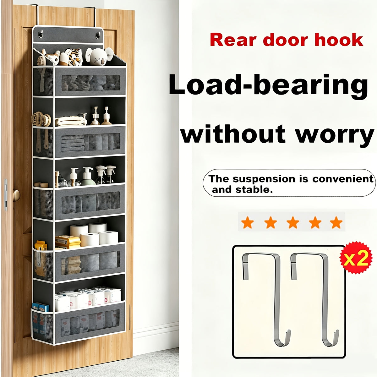 Over the Door Organizer 10-Pocket 5-Tier Hanging Storage 44LB Capacity - No Assembly Breathable Fabric Door Pocket Organizer for Bedroom Bathroom Pantry Kitchen Dorm