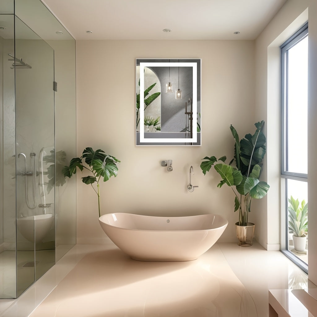 LED Bathroom Mirror Anti-Fog Wall Mounted - Dimmable Lighted Vanity Mirror with 3 Color Lighting Modes & Dual Light Source, Touch Sensor Backlit Makeup Mirror, Horizontal Vertical, Multiple Sizes
