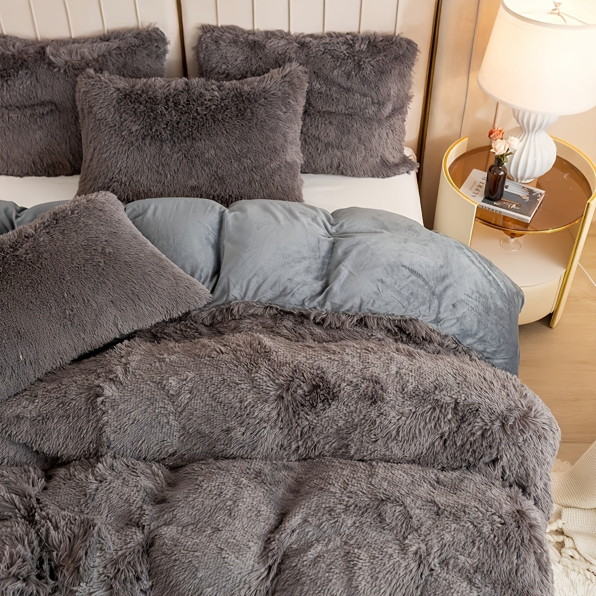 Plush Duvet Cover Set 3-Piece – Soft Fuzzy Comforter Cover with 2 Pillowcases, Cozy Warm Bedding for Bedroom & Dorm, Twin Full Queen King, 14 Colors including Solid & Tie Dye
