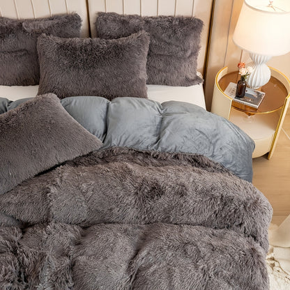 Plush Duvet Cover Set 3-Piece – Soft Fuzzy Comforter Cover with 2 Pillowcases, Cozy Warm Bedding for Bedroom & Dorm, Twin Full Queen King, 14 Colors including Solid & Tie Dye
