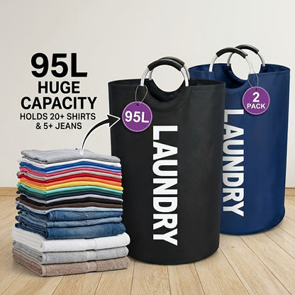 Extra Large Foldable Laundry Basket Set 95L/25 Gal – 2-Pack Thickened Waterproof Oxford Cloth Tall Storage Baskets for Bedroom, Bathroom, Dorm & Closet Organization, Multiple Colors