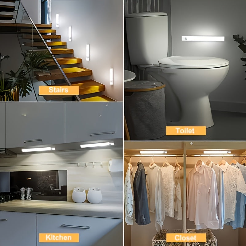 Motion Sensor LED Cabinet Light USB Rechargeable 12-Pack, 12 LED Wireless Night Light 3 Modes Wall Mount for Bedroom, Staircase, Kitchen, Closet & Hallway – 10cm, 20cm or 30cm