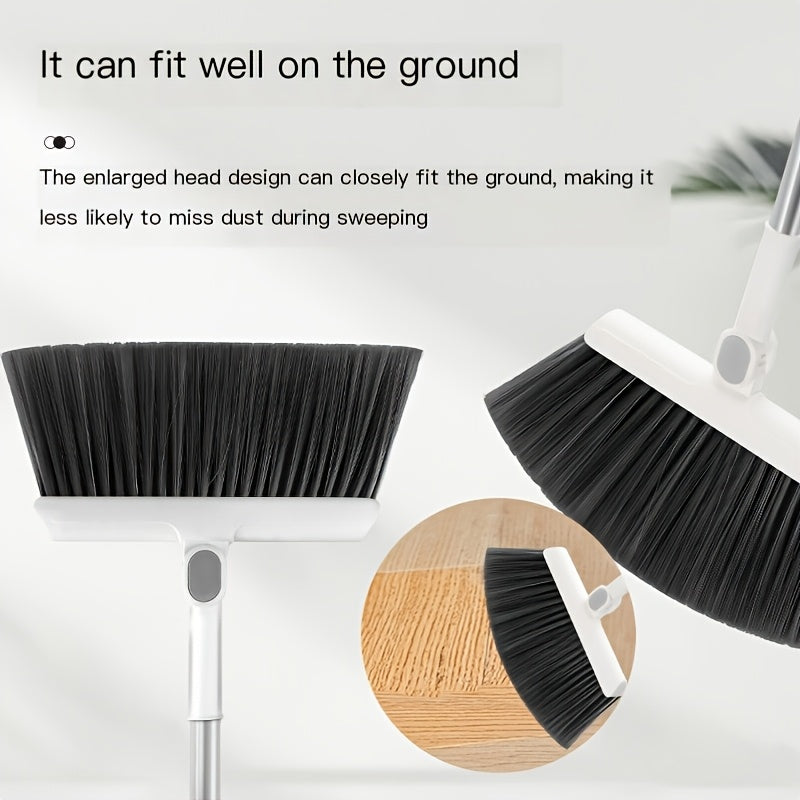 3-in-1 Upright Broom and Dustpan Set with Long Handle, Comb Teeth Dustpan, Garbage Bag Holder – Indoor Outdoor Floor Sweeping Brush Kit for Kitchen Balcony Patio Garage
