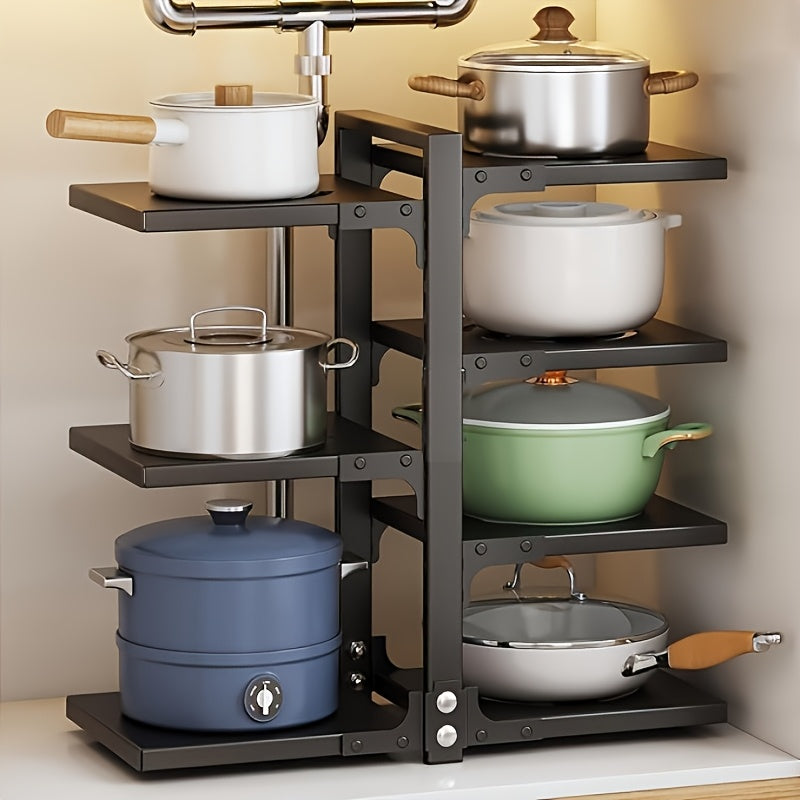 Adjustable Kitchen Storage Rack 2 to 7 Tier – Multi-Layer Countertop Organizer for Pots Pans & Utensils Wall-Mountable Sink Rack in Black White & Grey