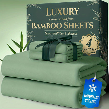 Cooling Bed Sheets Set Bamboo Blend - Ultra-Soft Breathable Deep Pocket Sheets for Hot Sleepers, Twin Full Queen King Size, 13 Colors, Moisture-Wicking Temperature Regulating Bedding