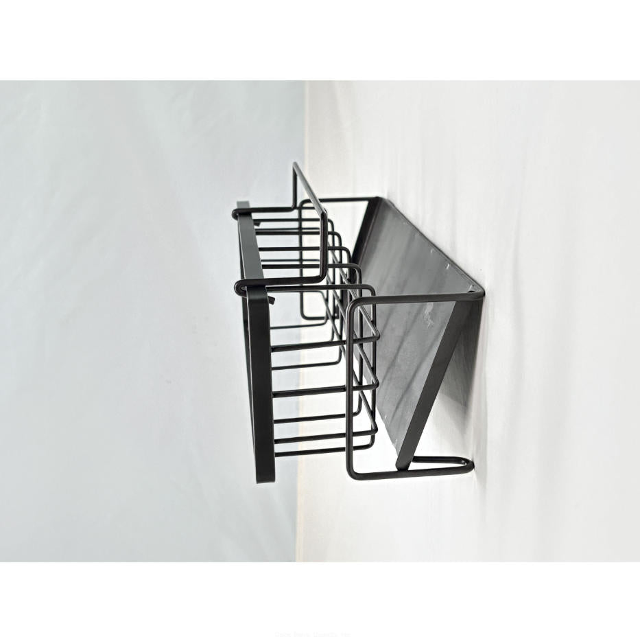 Sink Sponge Holder Drain Rack with Dishcloth Holder & Soap Dispenser Caddy, Kitchen Sink Organizer for Sponge Brush Mop Scrubber, Black Plastic Countertop Storage Rack