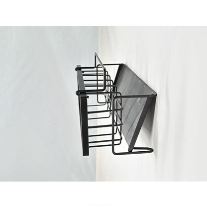 Sink Sponge Holder Drain Rack with Dishcloth Holder & Soap Dispenser Caddy, Kitchen Sink Organizer for Sponge Brush Mop Scrubber, Black Plastic Countertop Storage Rack