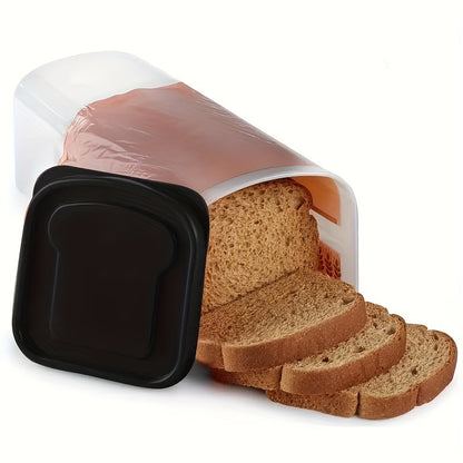 Bread Storage Container with Lid Transparent Flip Top Leak-Proof Reusable Plastic Sealing Box for Bread Toast Fruits Vegetables Rectangle Kitchen Food Storage Red Black