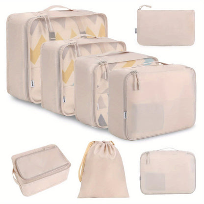 Packing Cubes for Suitcases 8 Piece Set – Travel Luggage Organizer Bags for Men & Women, Compression Waterproof Clothing Shoe Storage Cubes for Carry-On Backpack Family Vacation & Business Travel