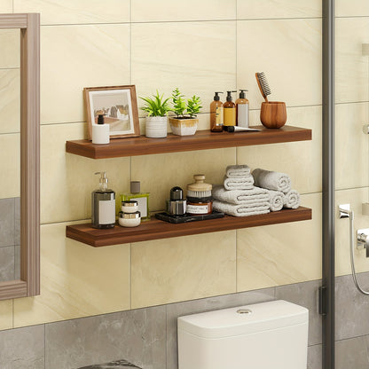 Invisible Bracket Floating Shelves 4 Pack 22 Inch Wall Mounted Wood Shelf for Bathroom Bedroom Living Room Kitchen Decor, Sturdy Wall Shelves Set with Hidden Brackets Walnut Light Brown White Black