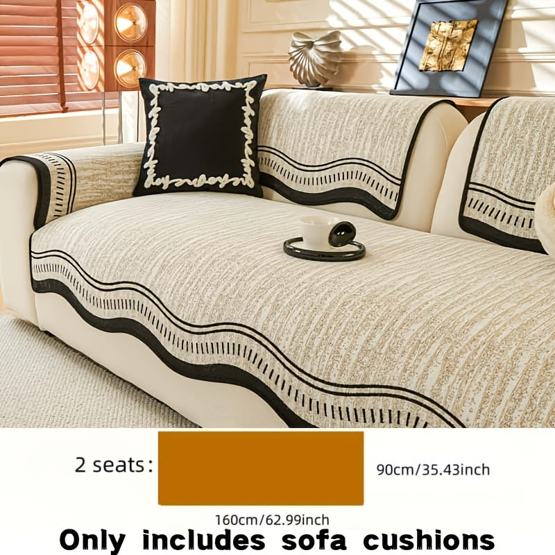 Chenille Sofa Cover Cushion 2 3 4 Seater Non-Slip Anti-Scratch Couch Protector, Premium Minimalist Sofa Slipcover All Season Universal Fit for Living Room Bedroom, Black Grey Beige Coffee