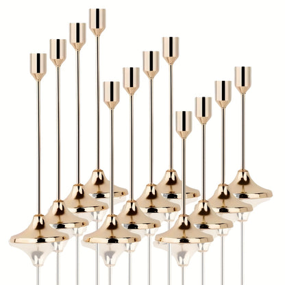 Metal Candle Holders Set of 12 - Elegant Tapered Design Tabletop Centerpiece for Wedding, Christmas, Halloween & Anniversary Decor, Polished Finish Candlestick Holders for Home & Hotel