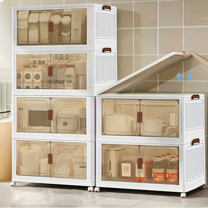 Stackable Storage Locker with Doors and Wheels - Collapsible Plastic Cabinet 1-5 Layers Large Capacity Home Organization for Bedroom Living Room Kitchen