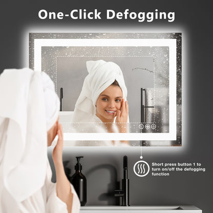 LED Bathroom Mirror Anti-Fog Wall Mounted - Dimmable Lighted Vanity Mirror with 3 Color Lighting Modes & Dual Light Source, Touch Sensor Backlit Makeup Mirror, Horizontal Vertical, Multiple Sizes