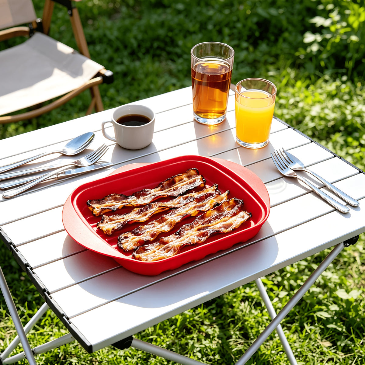 Microwave Bacon Cooker Tray with Lid – Non-Slip Drainage Design, Dishwasher Safe PP Bacon Rack for Quick Crispy Bacon, Grease-Free Cooking, Kitchen Essentials for Home & Holiday Meals