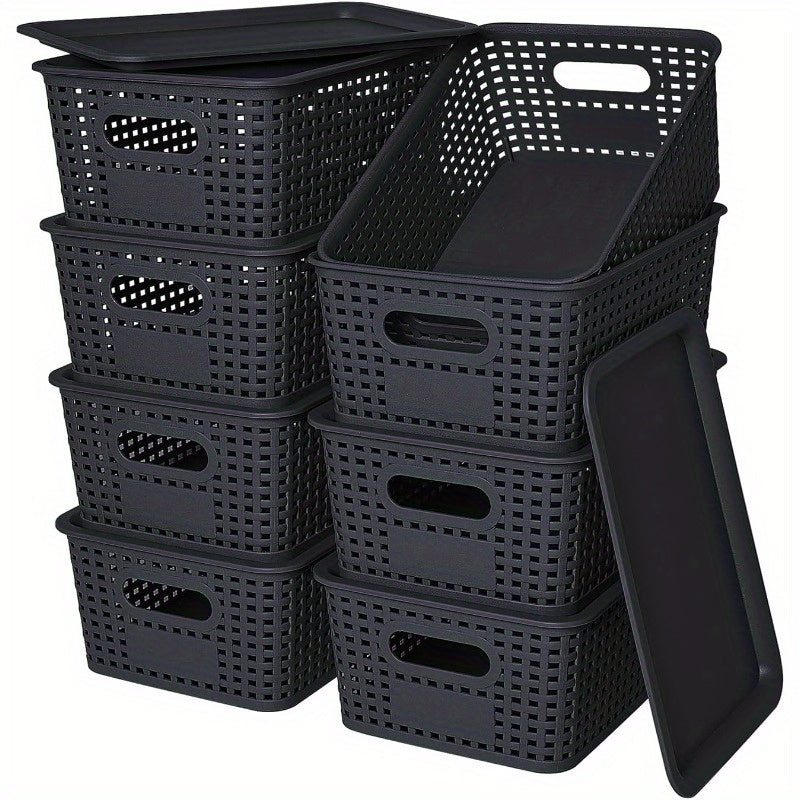 Storage Bins with Lids 4/8pcs Space-Saving Organizer 10"x7"x4" – Shelf Closet Desk Organizer for Dorm Playroom Office, Includes File Organizer Bag, White Black Gray Red