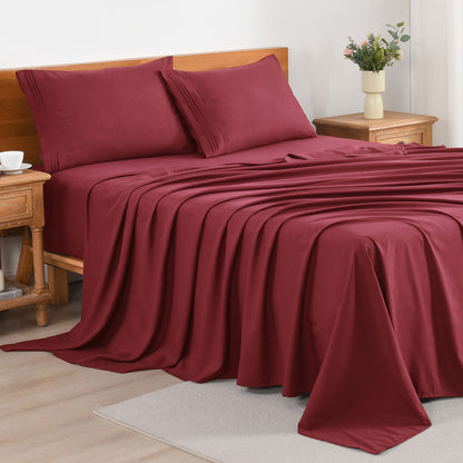 Cooling Bed Sheet Set 3/4 Piece 18 Inch Deep Pocket, Soft Breathable Microfiber Sheets for Hot Sleepers Hotel Luxury Summer Bedding Twin Full Queen King, 12 Colors Available
