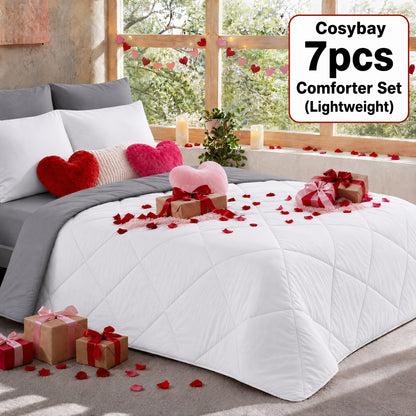 Pinch Pleated Comforter Set Queen King Full – 7 Piece Bed in a Bag with Sheets Pillowcases Pillow Shams, Hypoallergenic Down Alternative Microfiber Bedding 33 Colors All Season