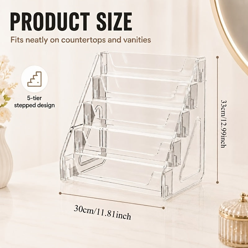 Clear Acrylic Perfume Organizer 5 Tier Transparent – Countertop Vanity Display Shelf for Perfume Bottles Skincare Makeup Cosmetics Lightweight Sturdy Tool-Free Assembly Bathroom Dresser