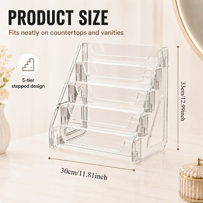 Clear Acrylic Perfume Organizer 5 Tier Transparent – Countertop Vanity Display Shelf for Perfume Bottles Skincare Makeup Cosmetics Lightweight Sturdy Tool-Free Assembly Bathroom Dresser