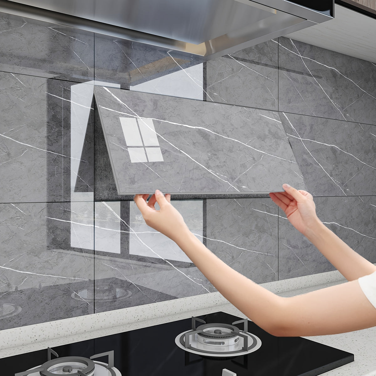 Peel and Stick Marble Tile Wall Panels 20/40 Pack – Self-Adhesive Waterproof Removable Wall Stickers 23.62x11.81 Inch for Kitchen Backsplash Bathroom Living Room Office, Easy Install Home Decor