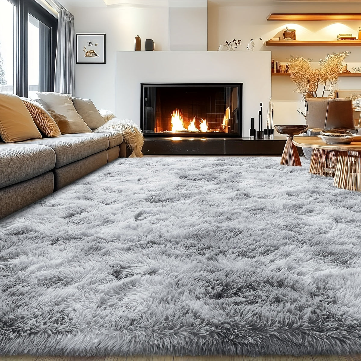 Large Area Rug 8x10 Feet Fluffy Shag Rug for Living Room Bedroom Non-Slip Soft Plush Fuzzy Carpet Modern Furry Floor Rug Home Decor