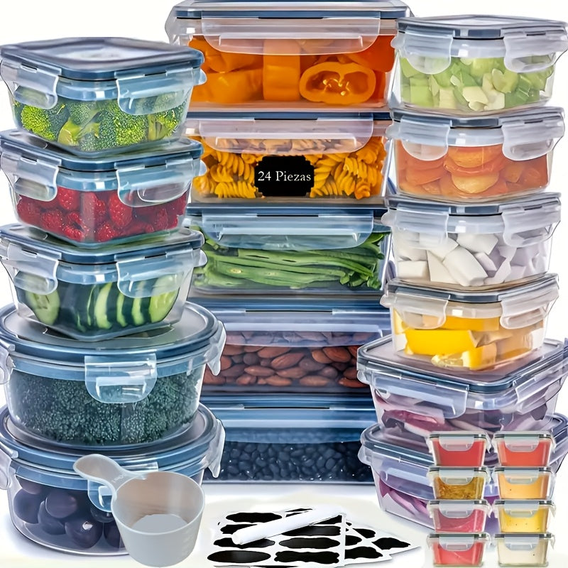 Food Storage Containers Set 24 or 48-Piece – Airtight BPA-Free Meal Prep Containers with Easy-Snap Lids Labels & Marker Reusable Plastic Snack Lunch Pantry Kitchen Organizers