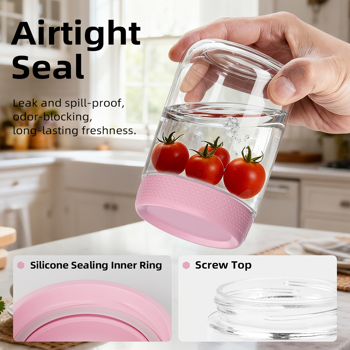 Airtight Glass Food Storage Jars with Silicone Sleeves 6 Pack – 16oz Moisture-Proof Pantry Canisters for Tea Grains Nuts Snacks & Yogurt, Leak-Proof Kitchen Organization Containers with Lids