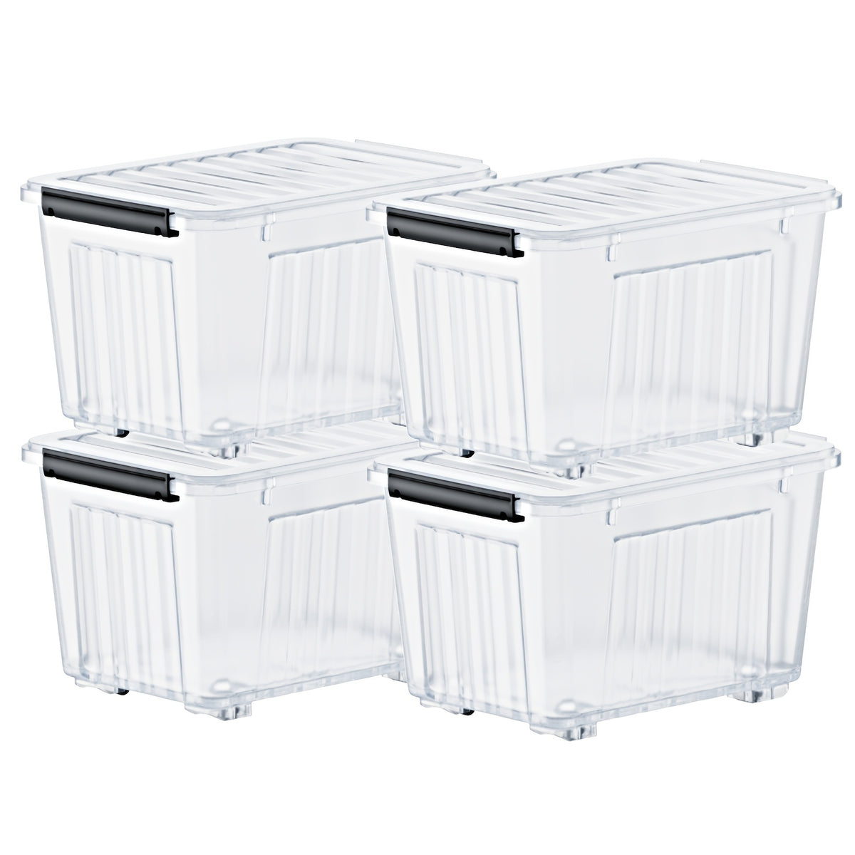 Storage Bins with Lids and Wheels Stackable 72Qt 97Qt Heavy Duty 220LB Capacity 4 6 Pack Plastic Storage Boxes for Home Garage Basement Clear Blue Black