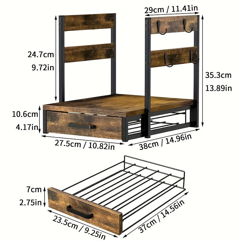 Coffee Pod Holder and Mug Rack Countertop Organizer – K-Cup Capsule Storage Rack with Coffee Machine Stand, 70 Capacity Drawer Organizer, Rustic Brown, Single or Double Tier