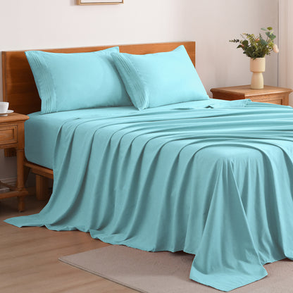 Cooling Bed Sheet Set 3/4 Piece 18 Inch Deep Pocket, Soft Breathable Microfiber Sheets for Hot Sleepers Hotel Luxury Summer Bedding Twin Full Queen King, 12 Colors Available