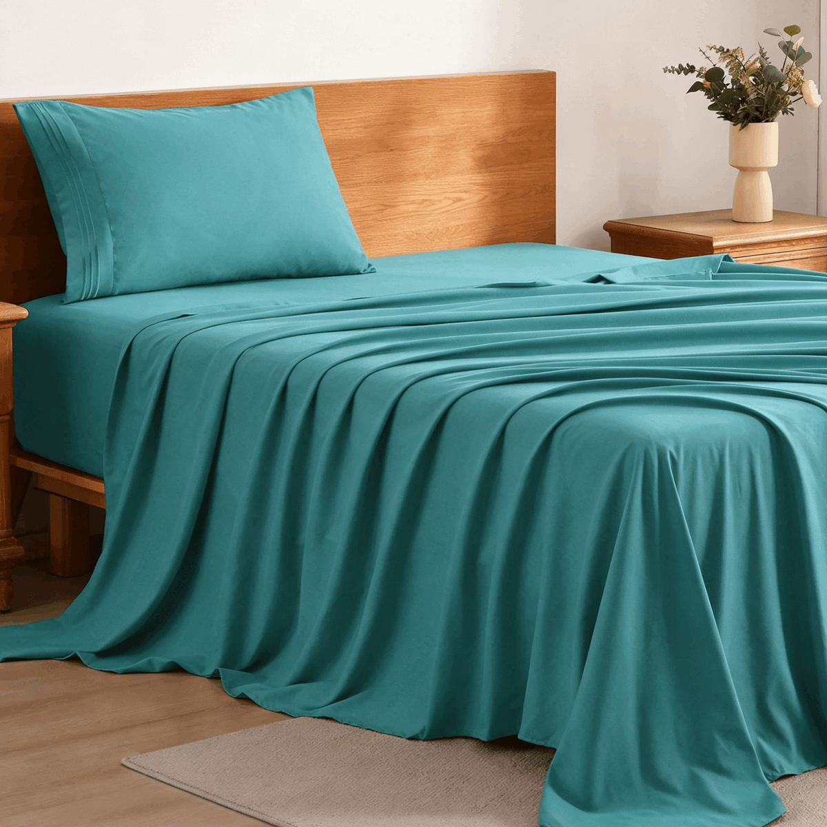 Cooling Bed Sheet Set 3/4 Piece 18 Inch Deep Pocket, Soft Breathable Microfiber Sheets for Hot Sleepers Hotel Luxury Summer Bedding Twin Full Queen King, 12 Colors Available