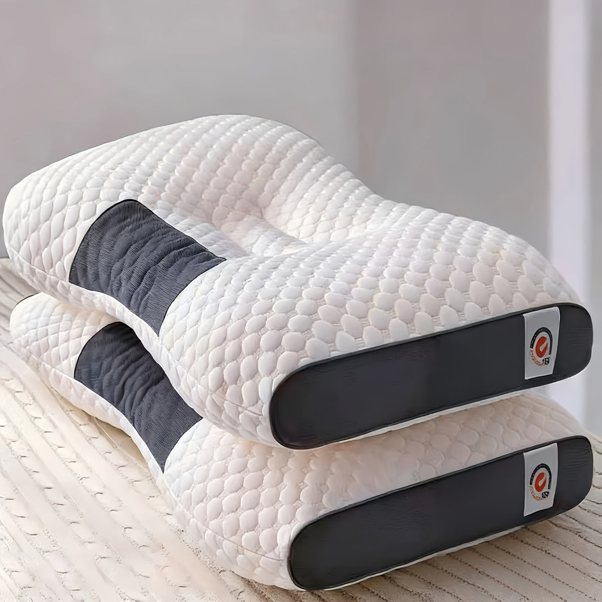 Neck Support Pillow Ergonomic Soft Massage Set of 2 or 4 – Deep Sleep Cervical Pillow with Removable Washable Cover, Shape-Retaining High-Quality Fill for Back Side Stomach Sleepers, Dorm & Home