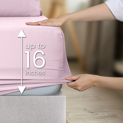 1800 Series Bed Sheets Set 4 Pieces – Brushed Microfiber Deep Pocket Sheet Set with Pillowcases, Cooling & Breathable Bedding for All Seasons, Fade Resistant, Fits Mattresses Up to 16 Inches