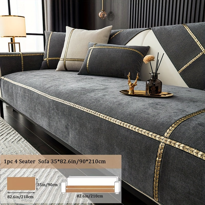 Chenille Sofa Cover Pet-Friendly All-Season Slipcover Furniture Protector for Living Room Bedroom Office - Fits Single 2 3 4 Seater Sofa - Blue-Green Deep Gray Off White Light Gray